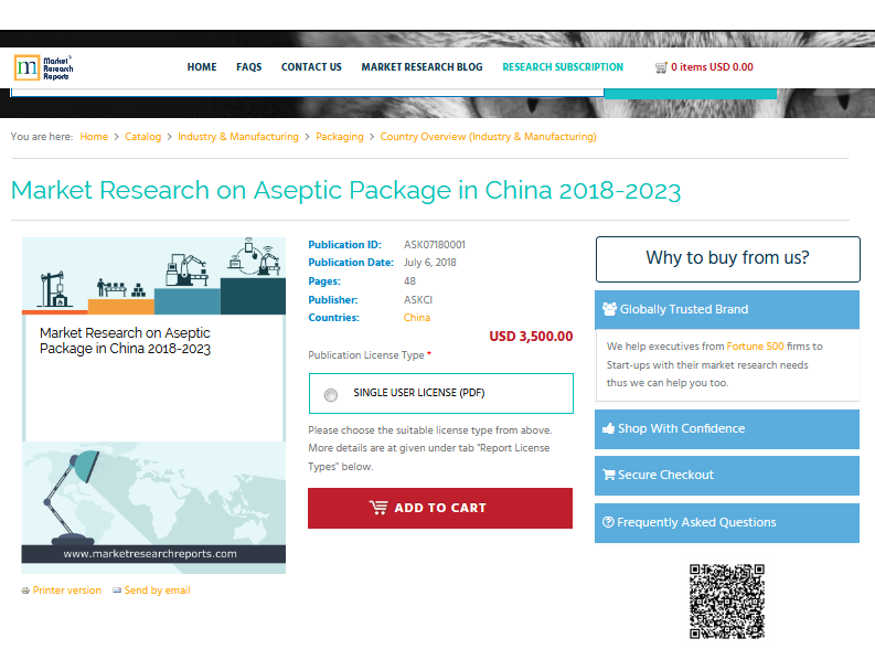 Market Research on Aseptic Package in China 2018-2023'