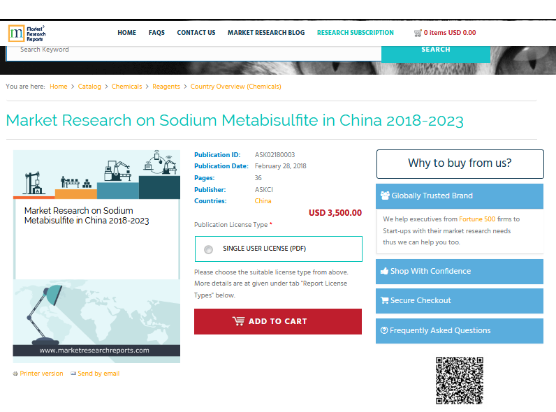 Market Research on Sodium Metabisulfite in China 2018-2023'