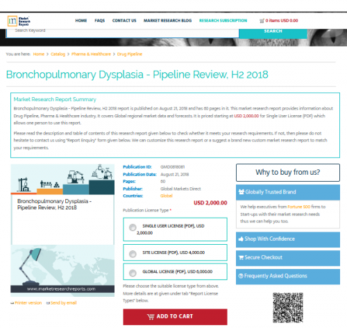 Bronchopulmonary Dysplasia - Pipeline Review, H2 2018'