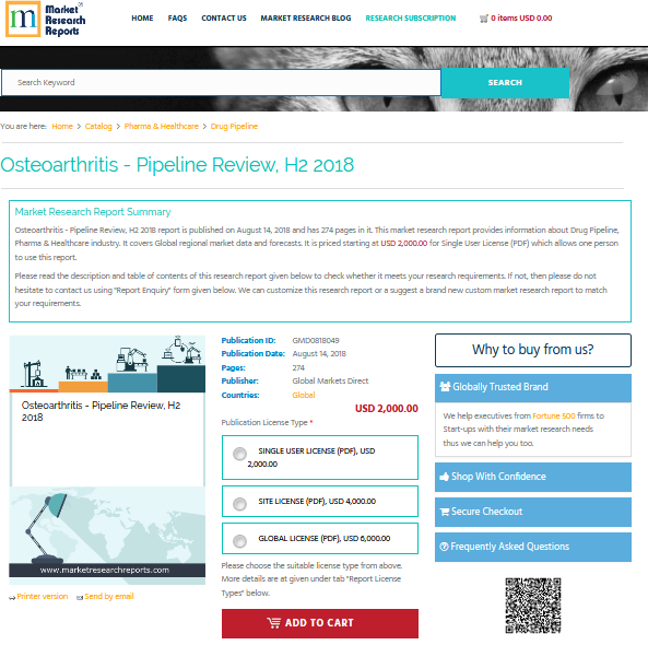 Osteoarthritis - Pipeline Review, H2 2018'