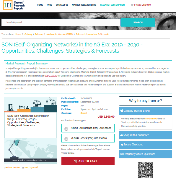 SON (Self-Organizing Networks) in the 5G Era: 2019 - 2030