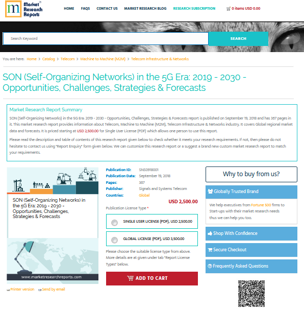 SON (Self-Organizing Networks) in the 5G Era: 2019 - 2030'