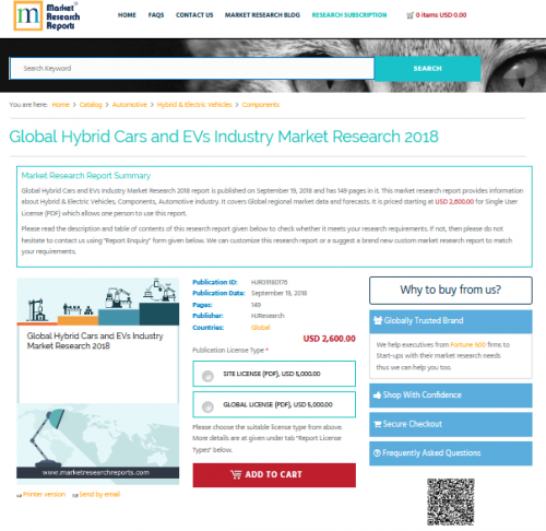 Global Hybrid Cars and EVs Industry Market Research 2018'