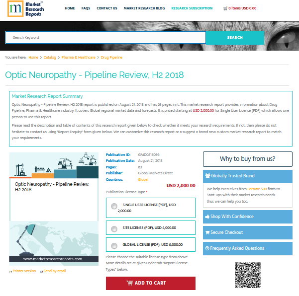 Optic Neuropathy - Pipeline Review, H2 2018