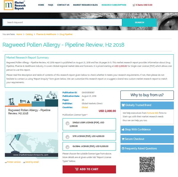 Ragweed Pollen Allergy - Pipeline Review, H2 2018