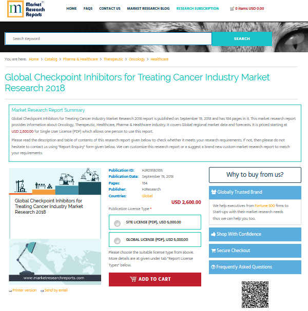 Global Checkpoint Inhibitors for Treating Cancer Industry'