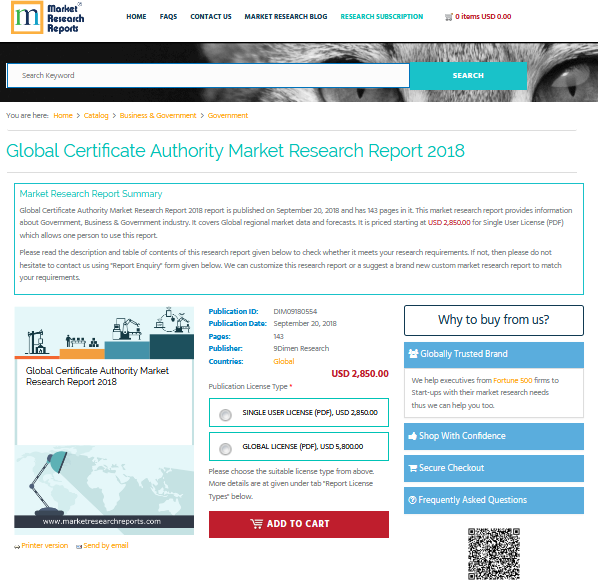 Global Certificate Authority Market Research Report 2018'