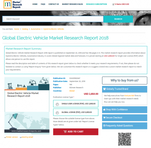 Global Electric Vehicle Market Research Report 2018'