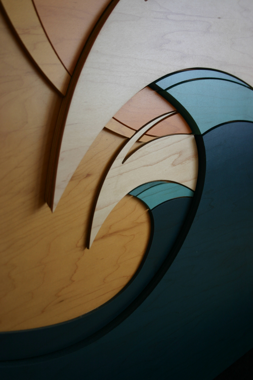 Morning Peaks - Wood Wave Sculpture - Close Up'