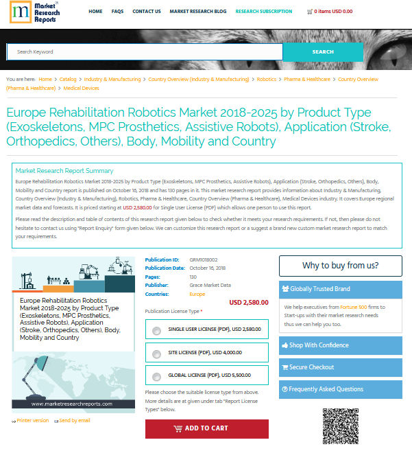 Europe Rehabilitation Robotics Market 2018-2025 by Product'