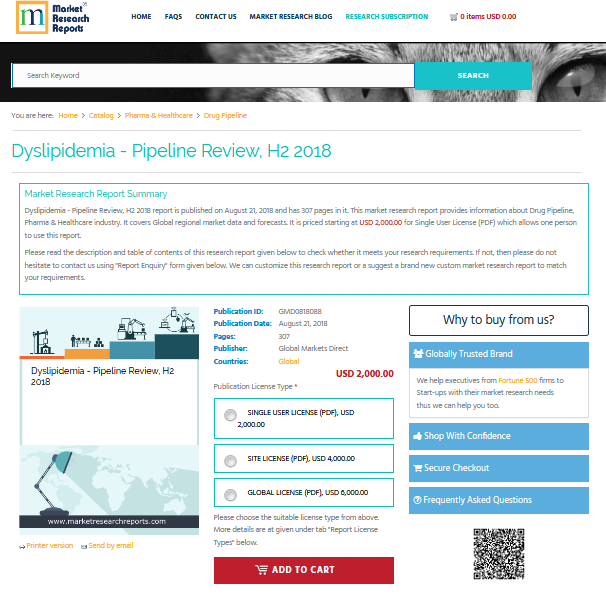 Dyslipidemia - Pipeline Review, H2 2018'