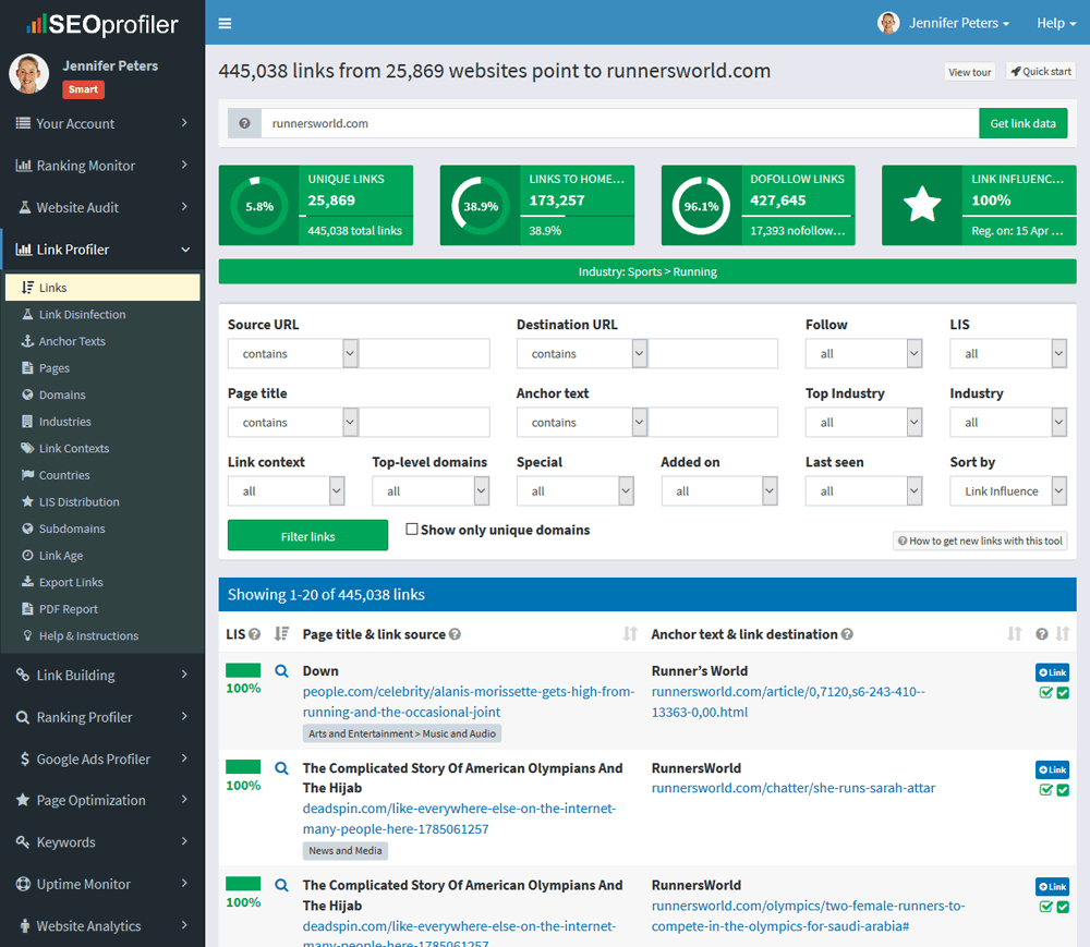 The new Link Profiler tool