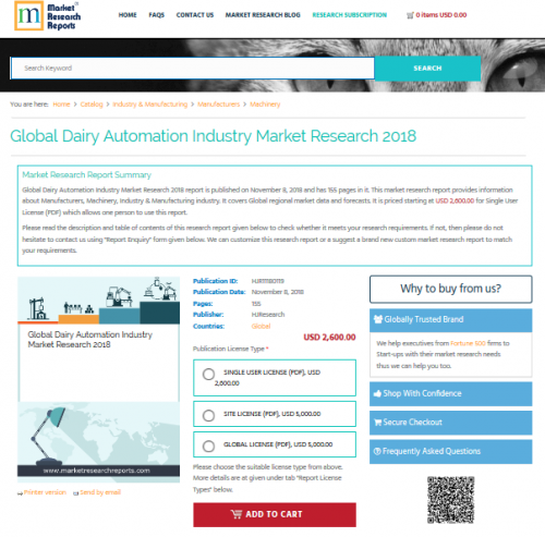 Global Dairy Automation Industry Market Research 2018'