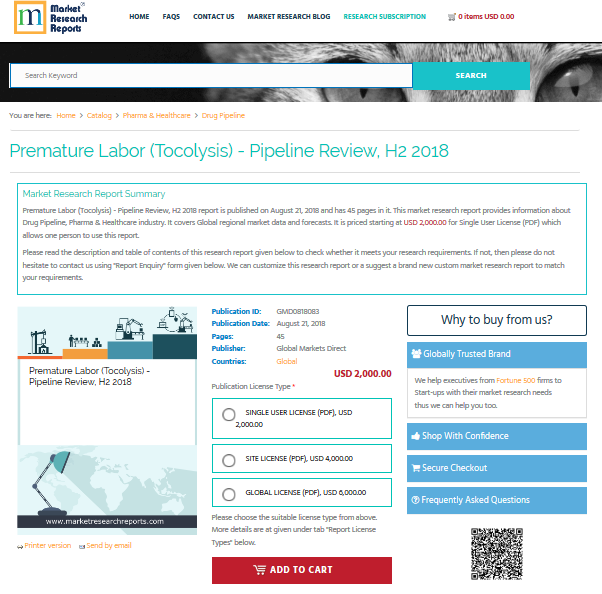 Premature Labor (Tocolysis) - Pipeline Review, H2 2018'