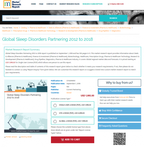 Global Sleep Disorders Partnering 2012 to 2018'