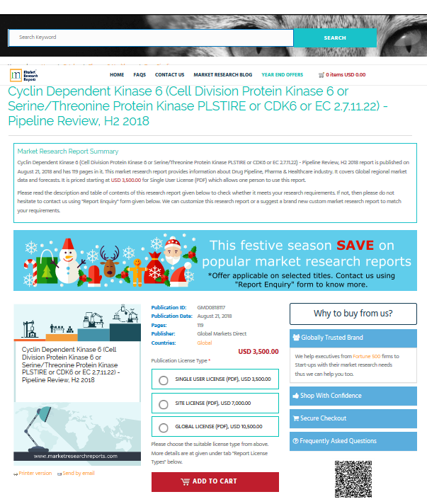 Cyclin Dependent Kinase 6 - Pipeline Review, H2 2018