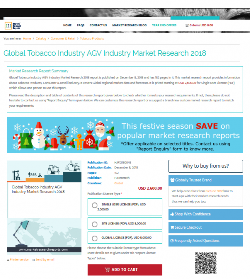 Global Tobacco Industry AGV Industry Market Research 2018'
