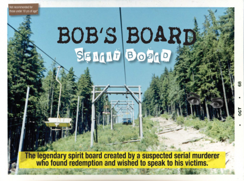 The box cover to the legendary spirit board, Bob's Boar'