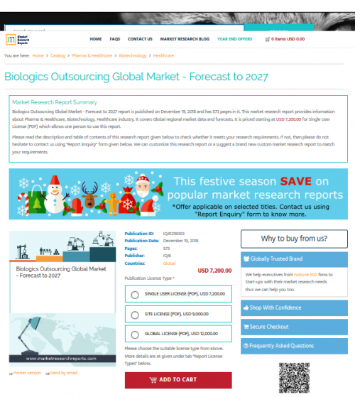 Biologics Outsourcing Global Market - Forecast to 2027'