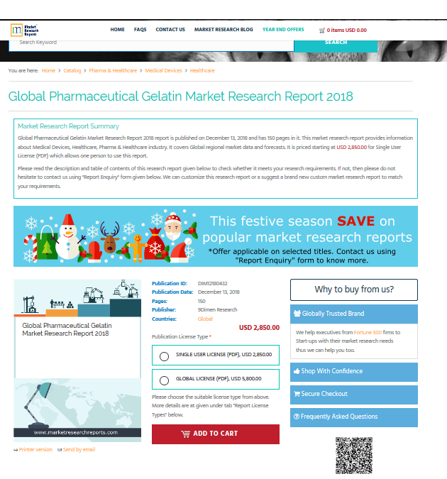 Global Pharmaceutical Gelatin Market Research Report 2018'