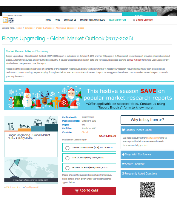 Biogas Upgrading - Global Market Outlook (2017-2026)'