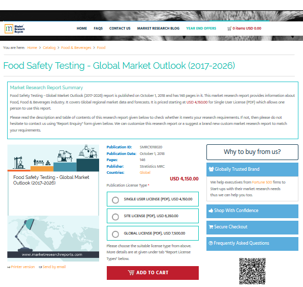 Food Safety Testing - Global Market Outlook (2017-2026)'