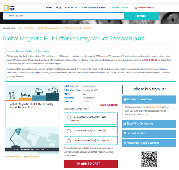 Global Magnetic Bulk Lifter Industry Market Research 2019