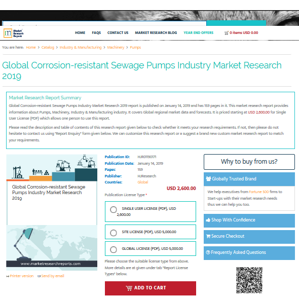 Global Corrosion-resistant Sewage Pumps Industry Market'