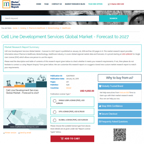 Cell Line Development Services Global Market - Forecast 2027'