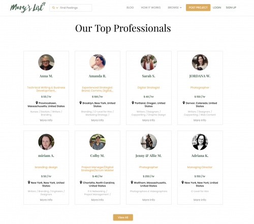 Mary's List Top Professionals'