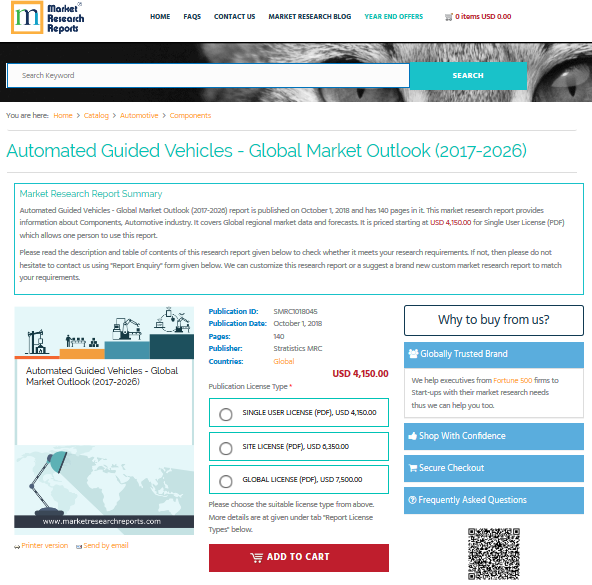 Automated Guided Vehicles - Global Market Outlook (2017-2026'