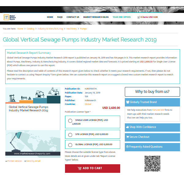 Global Vertical Sewage Pumps Industry Market Research 2019
