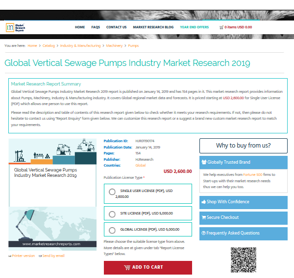 Global Vertical Sewage Pumps Industry Market Research 2019'