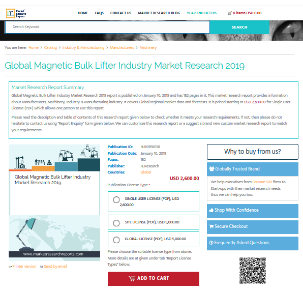 Global Magnetic Bulk Lifter Industry Market Research 2019'