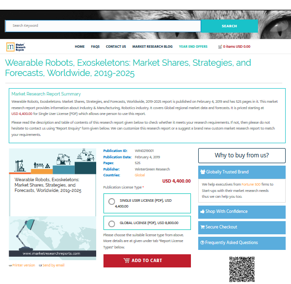 Wearable Robots, Exoskeletons: Market Shares, Strategies