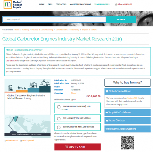 Global Carburetor Engines Industry Market Research 2019'