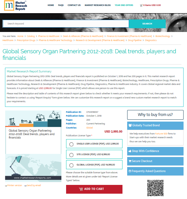Global Sensory Organ Partnering 2012-2018: Deal trends'