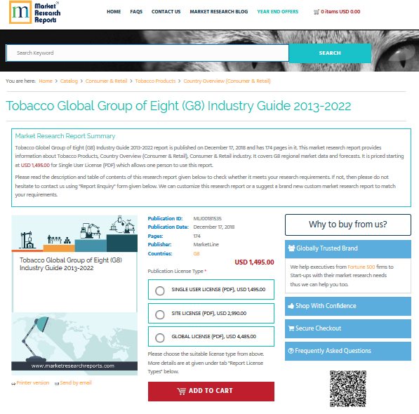 Tobacco Global Group of Eight (G8) Industry Guide 2013-2022'