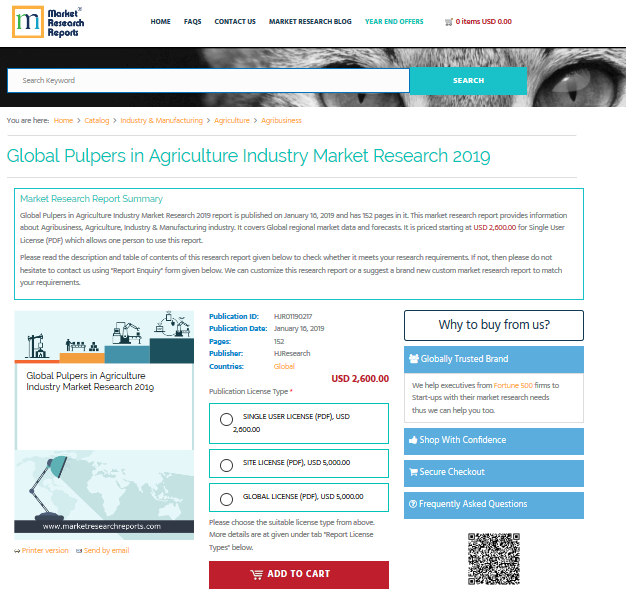 Global Pulpers in Agriculture Industry Market Research 2019'