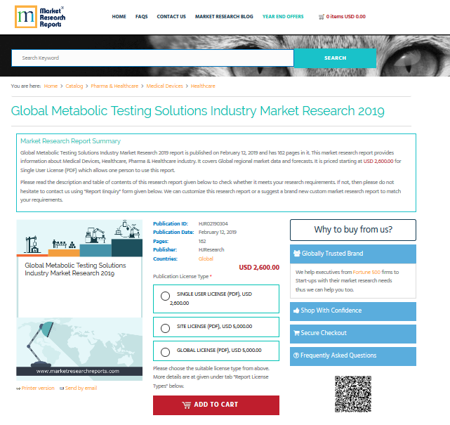 Global Metabolic Testing Solutions Industry Market Research