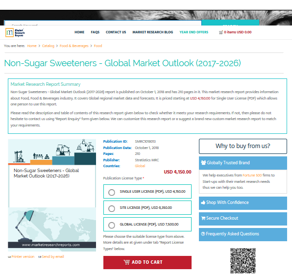 Non-Sugar Sweeteners - Global Market Outlook (2017-2026)'