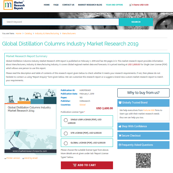 Global Distillation Columns Industry Market Research 2019'