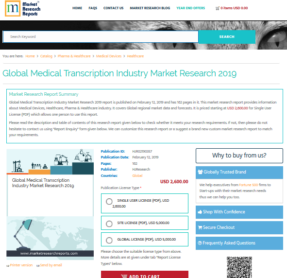 Global Medical Transcription Industry Market Research 2019'