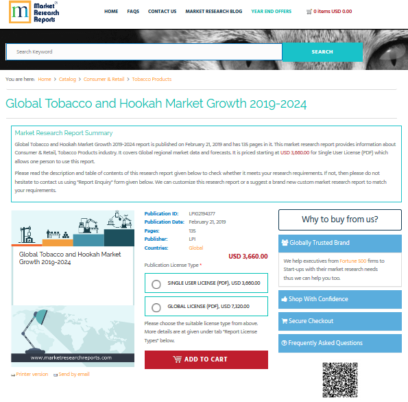 Global Tobacco and Hookah Market Growth 2019-2024'