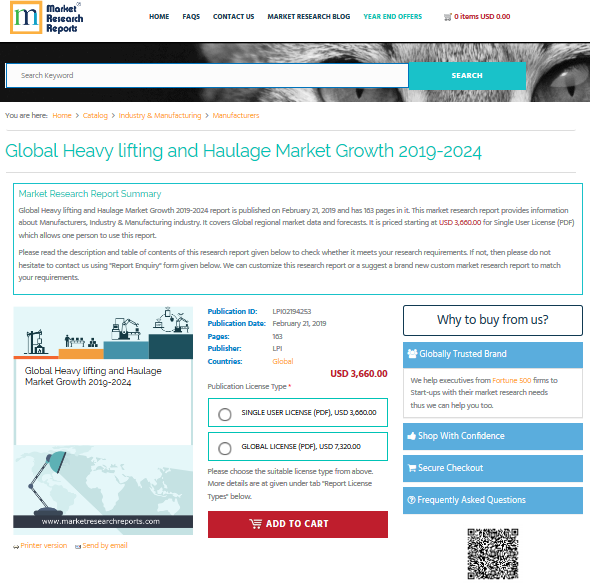 Global Heavy lifting and Haulage Market Growth 2019-2024'