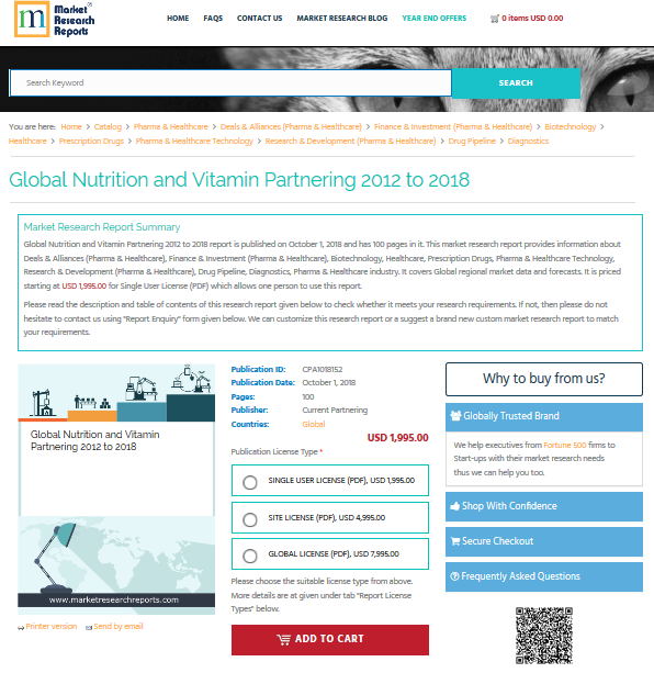 Global Nutrition and Vitamin Partnering 2012 to 2018'