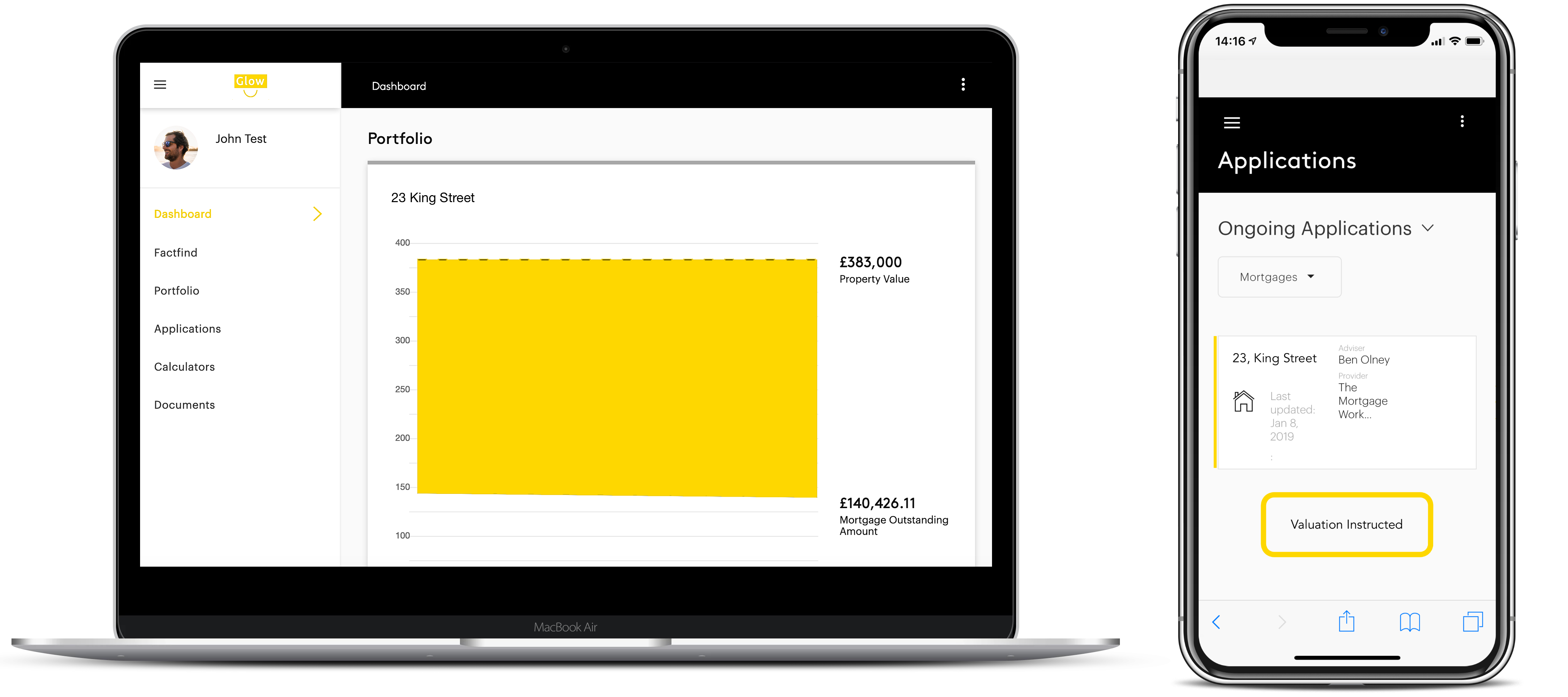 Glow web app on desktop and mobile'