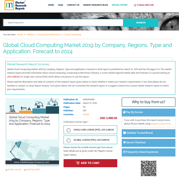 Global Cloud Computing Market 2019 by Company, Regions, Type'