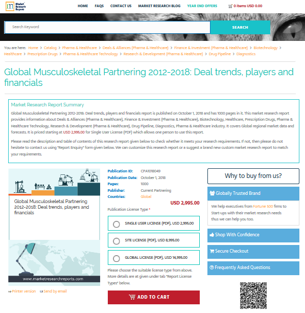 Global Musculoskeletal Partnering 2012-2018: Deal trends'