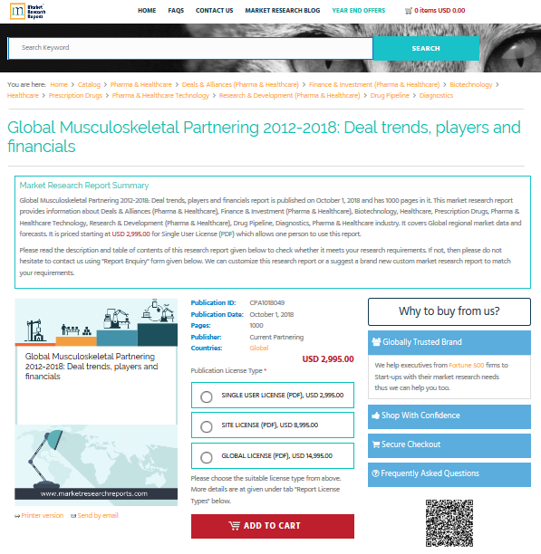 Global Musculoskeletal Partnering 2012-2018: Deal trends